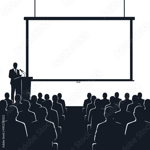 Businessman giving presentation to audience.