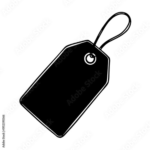 Black silhouette price tag or label illustration, ideal for sale, retail, shopping, and discount themed designs.