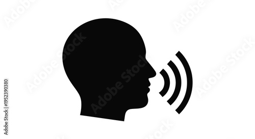 A black silhouette of a head with sound waves emanating from mouth