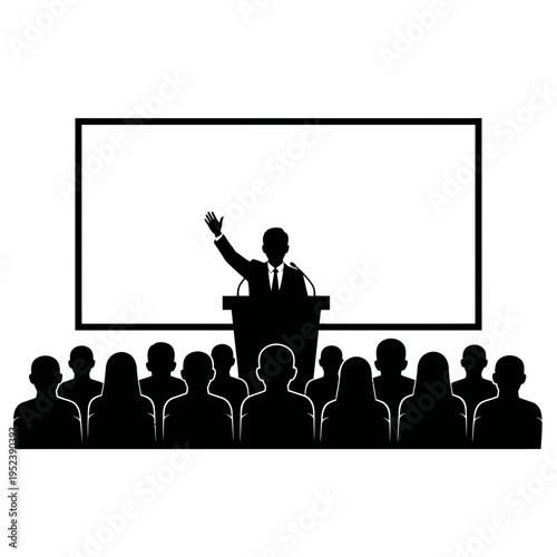 Businessman presenting to audience at conference.