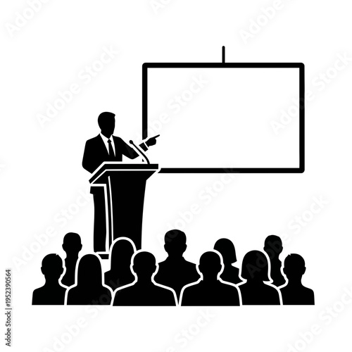 Businessman giving presentation to audience.