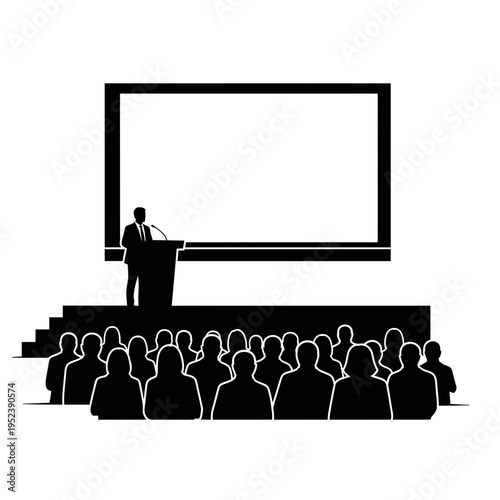 Businessman presenting to audience on stage.