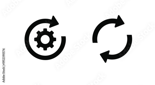 Two circular icons depicting sync and reload processes a bold silhouette