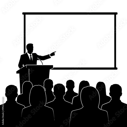 Businessman presenting to audience at conference.