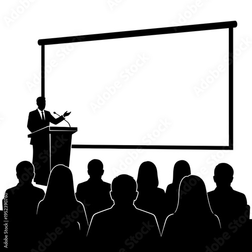 Man presenting to audience at conference.