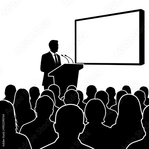 Businessman presenting to a large audience.