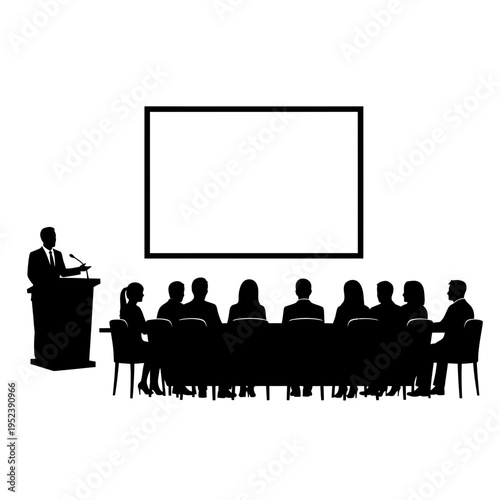 Businessman presenting to audience in meeting room.