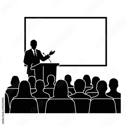 Businessman Giving Presentation to Audience in Meeting.
