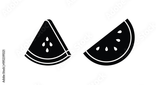 Two black watermelon slices depicted in a bold graphic silhouette