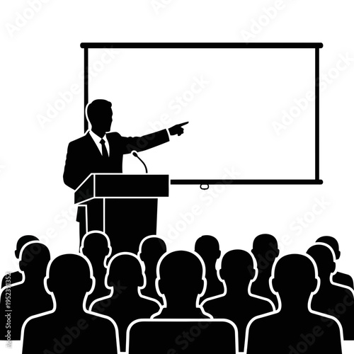 Businessman presenting to audience at conference.