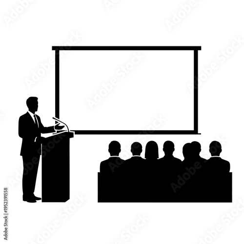 Businessman presenting to audience at conference.