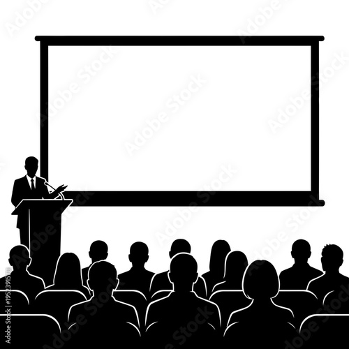 Businessman giving presentation to audience in meeting.