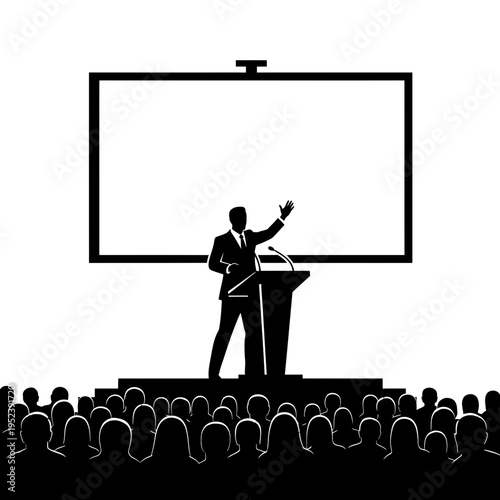 Businessman presenting to audience at conference.