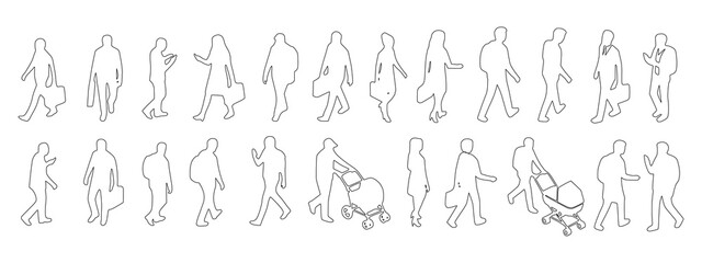Hand-drawn outline people walking on white