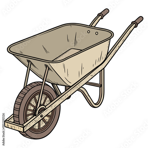 Garden wheelbarrow illustration, vintage style, yard work