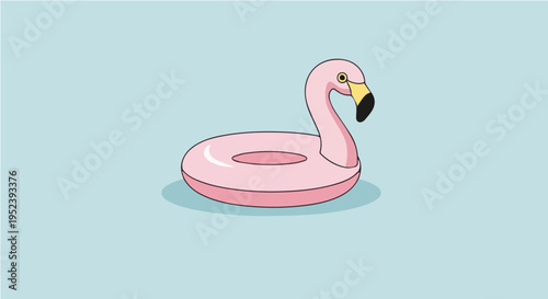 Adorable pink flamingo inflatable ring shaped pool float for summer beach vacation cartoon vector illustration