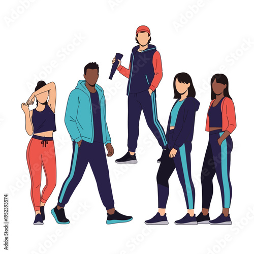 Diverse Group of People in Athletic Wear, Modern Style, Isolated on White