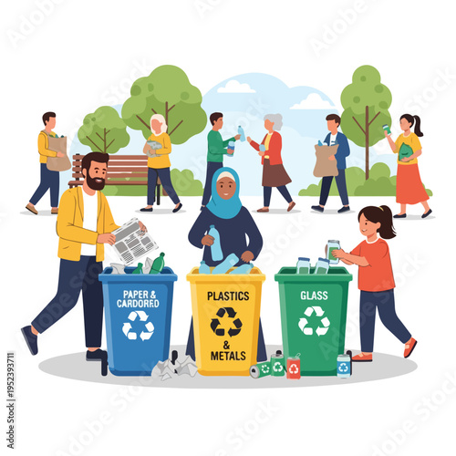 People recycling paper and plastic waste 1.