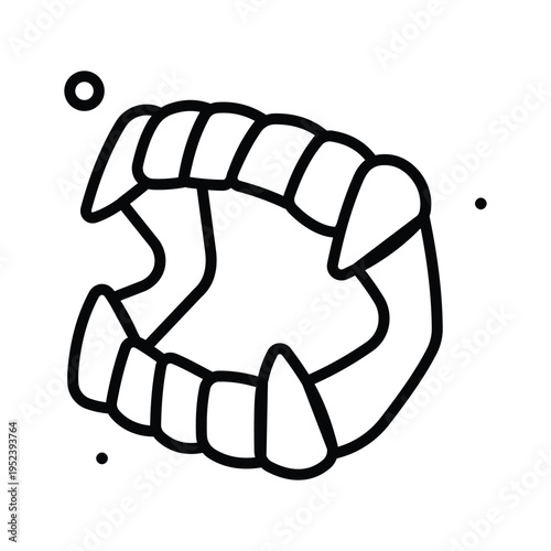 A modern line icon showing vampire teeth halloween prank