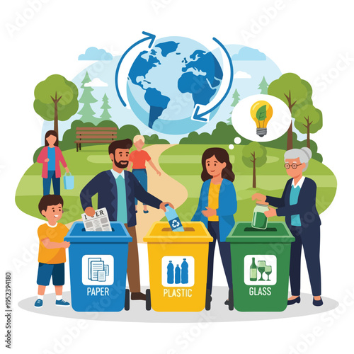 People Recycling Paper Plastic Glass 1.