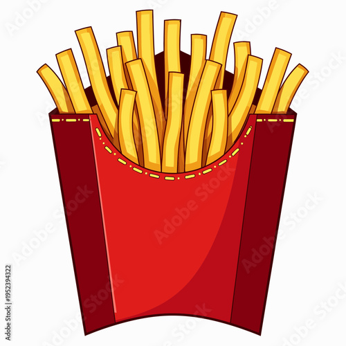 Delicious french fries in a red paper box illustration for fast food restaurant menus tasty junk food snacks and appetizing creative culinary graphic design.