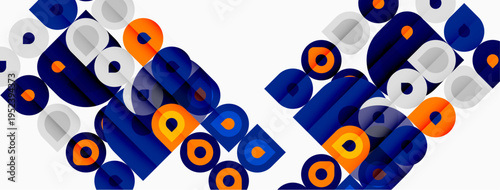 Abstract geometric pattern. Repeating shapes, blue, gray, orange hues create dynamic visual texture. Modern design element.