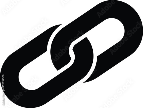 Silhouette of a single black chain link on a white background