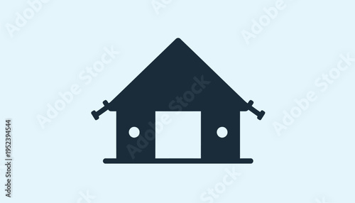 A simple icon of a classic outdoor camping tent, depicting a rustic shelter or a temporary dwelling for nature adventures and wilderness exploration