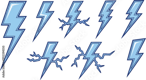 Blue lightning bolt electric storm strike thunder flash