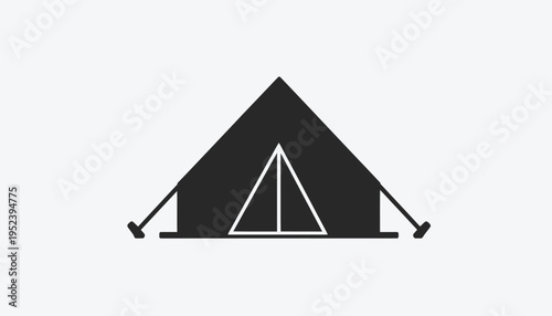 A minimalist black and white illustration of a tent representing camping and outdoor activities