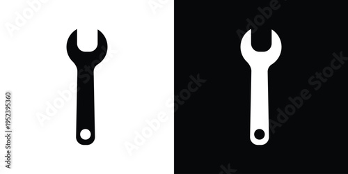 Minimalist wrench spanner tool icon set. Professional mechanical repair and maintenance symbol. Simple flat vector design for hardware, construction, and DIY projects.