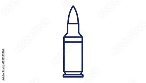 A simple line illustration of a bullet and cartridge, symbolizing ammunition and firearms