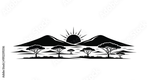 African savanna landscape with trees and sun a striking silhouette