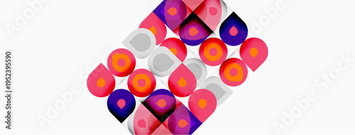 Abstract pattern. Repeating shapes, vibrant colors, geometric design. Pink, purple, orange hues dominate composition. Modern aesthetic.