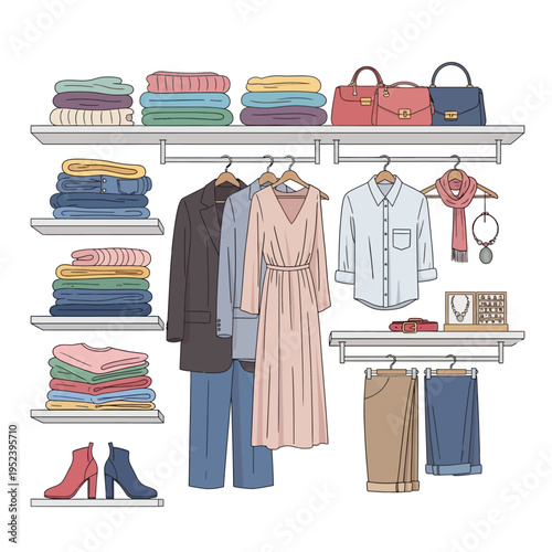Wardrobe Organization: Folded Clothes, Hanging Outfits, Bags, and Accessories