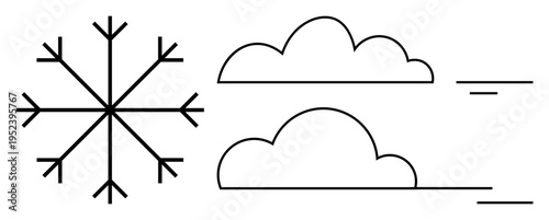 Winter weather. Snowflake symbol and cloud forms with wind lines illustrate winter weather elements. Winter s cold, seasonal, and environmental ideas. Perfect for weather, seasons, environment
