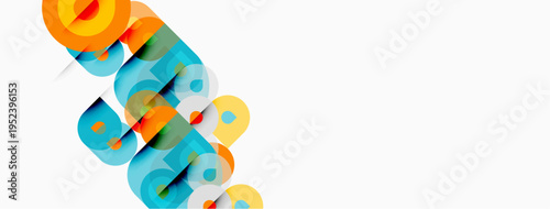 Colorful text design features overlapping letters. Bright hues create dynamic visual impact. Modern aesthetic, simple background.