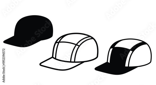 Three variations of a baseball cap design including a silhouette