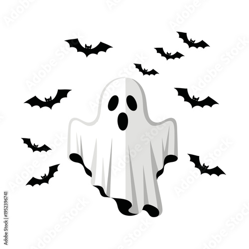 Scary Ghost and Bats for Halloween - Vector Illustration