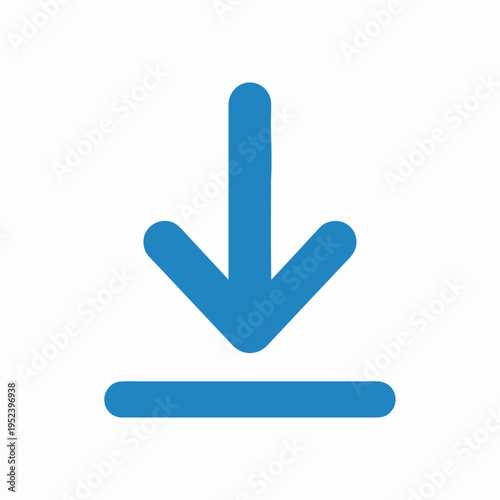 Sleek blue arrow pointing downwards with a horizontal line, a universal digital symbol for downloading, saving, or retrieving data, suitable for modern user interfaces and web applications