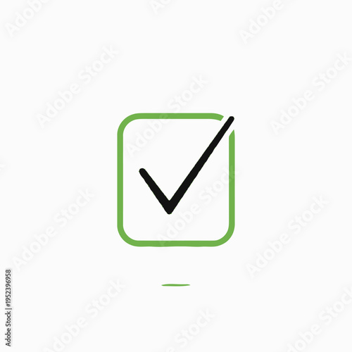 Modern vector graphic of a black tick mark within a vibrant green rounded box, representing task completion, valid selection, verified status, or positive feedback for digital platforms