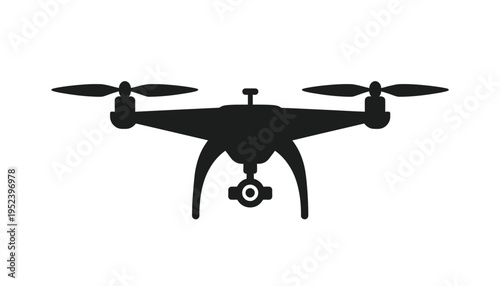 A striking black silhouette of a drone with a camera, representing modern technology and aerial photography