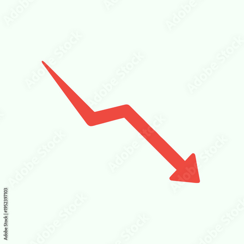 A downward trending red arrow indicating a decrease in performance or value, isolated on a plain background