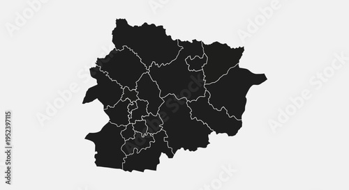 Map of Andorra with regions highlighted, black and white silhouette, vector illustration