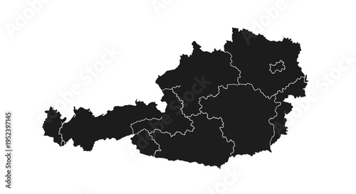 Map of Austria Silhouette with Internal Borders - Black and White Vector Illustration