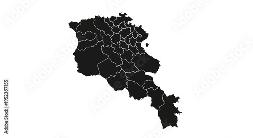 Map of Armenia with administrative divisions, black silhouette on white background