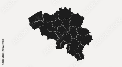 Map of Belgium with internal borders, dark silhouette on light grey background