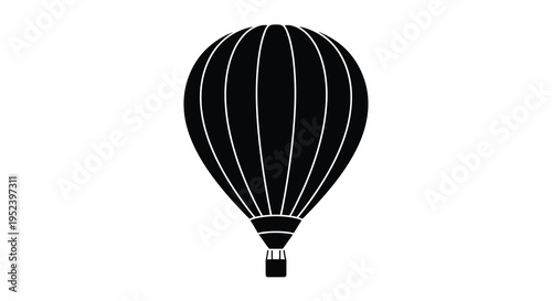 Simple black hot air balloon design with vertical stripes silhouette