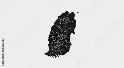 Map of Grenada with Parishes, Black Silhouette on White Background