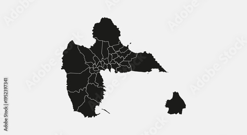 Map of Guadeloupe with administrative divisions, black silhouette on white background